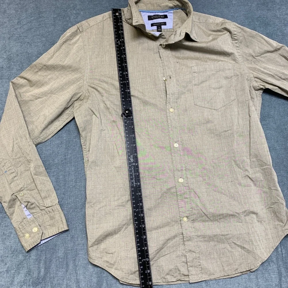 Banana Republic Flannel Shirt Mens Large Green Custom Wash Button-Down Grant Fit